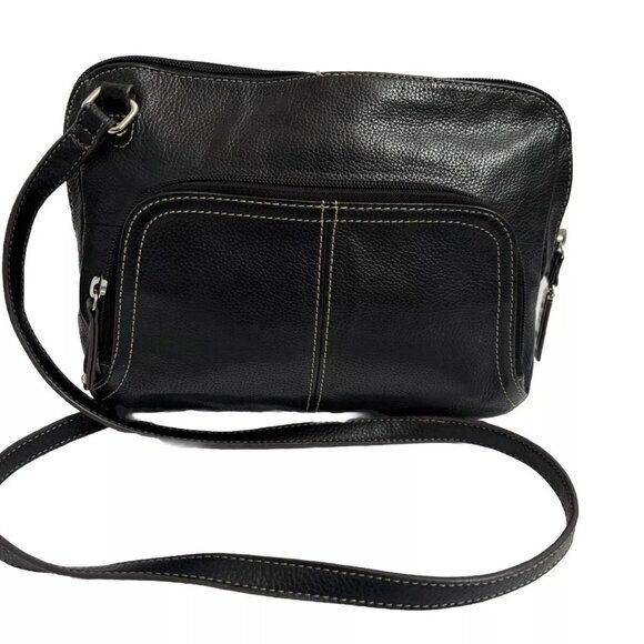 Tignanello Handbag Black Genuine Leather Crossbody Purse Organizer - Picture 1 of 16
